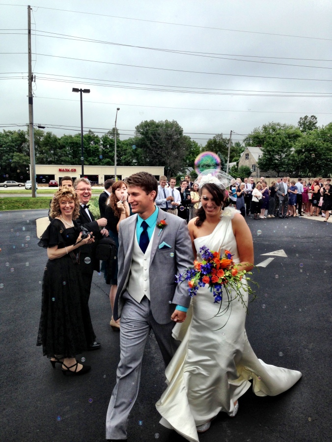 Mr. and Mrs. Greenwald leave the church.